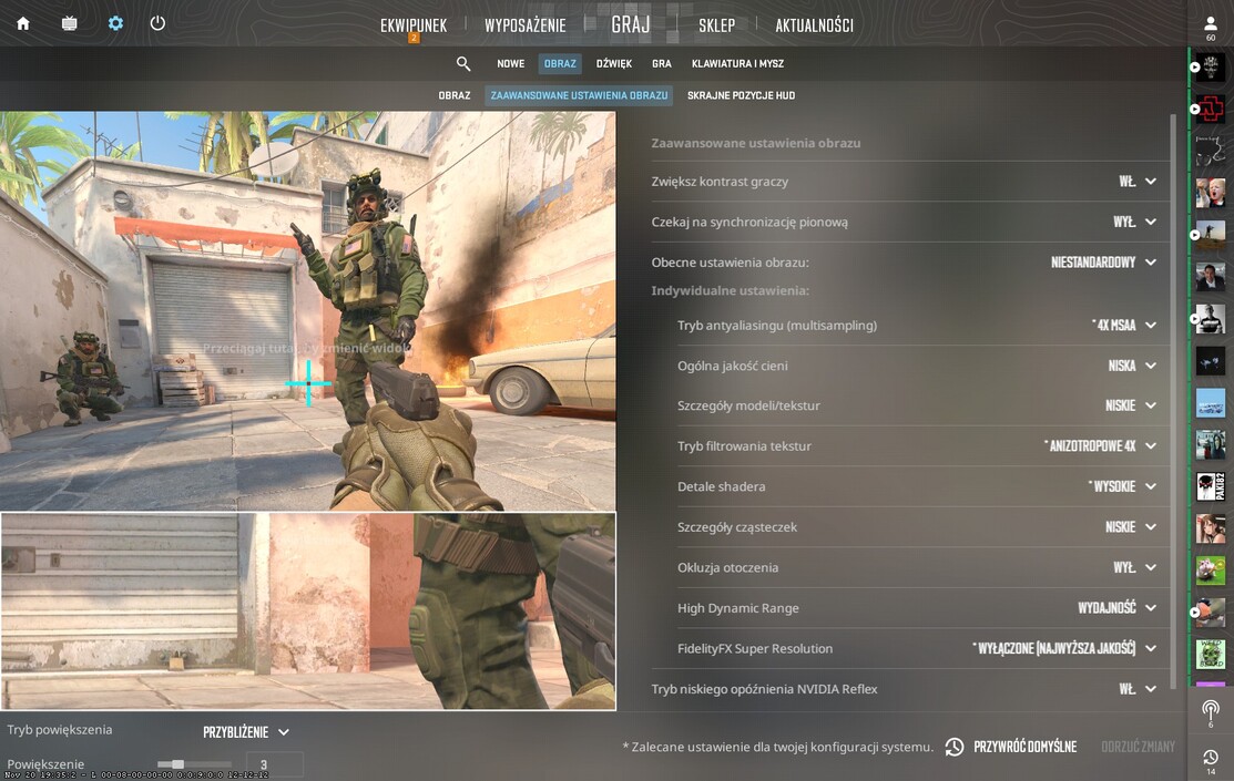 Screen z CS2 z ustawieniami optymalnymi pod FPS